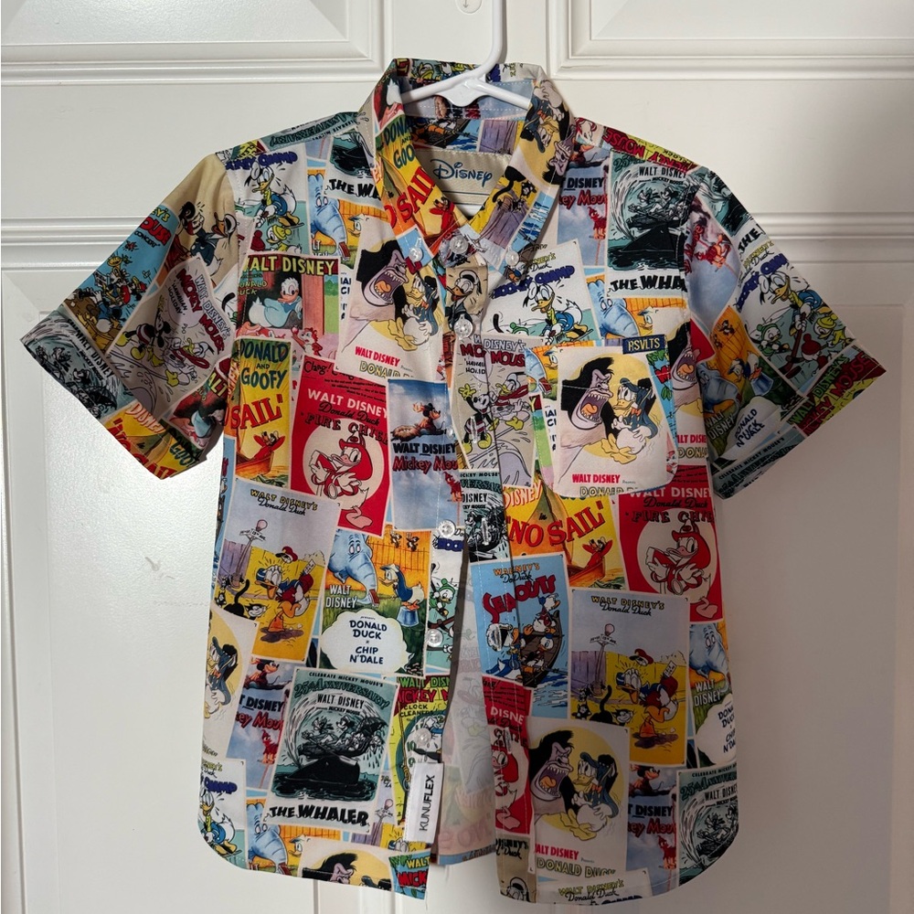 RSVLTS Red and Blue Donald Duck Comic Print Casual Button Down Shirt